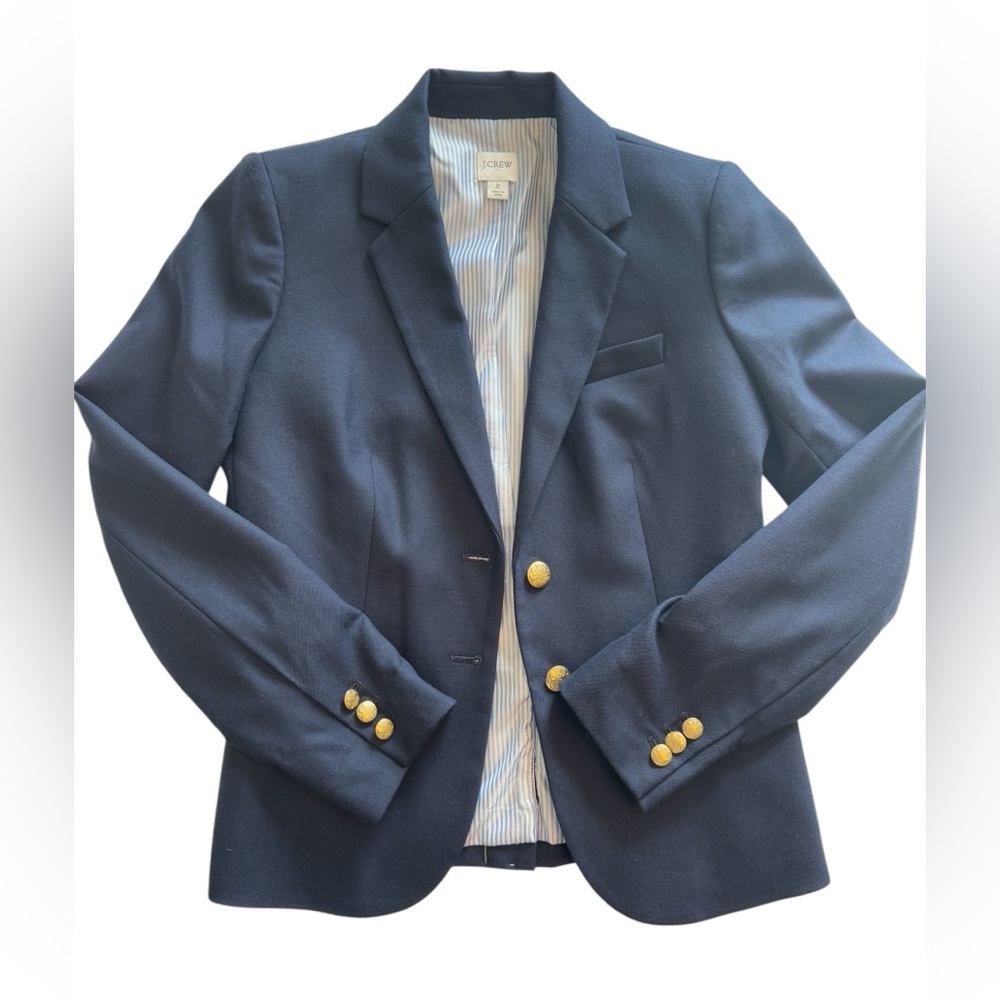 J. Crew Factory Navy Blazer Women's Sz 2 Wool Blend Preppy Academia Classic